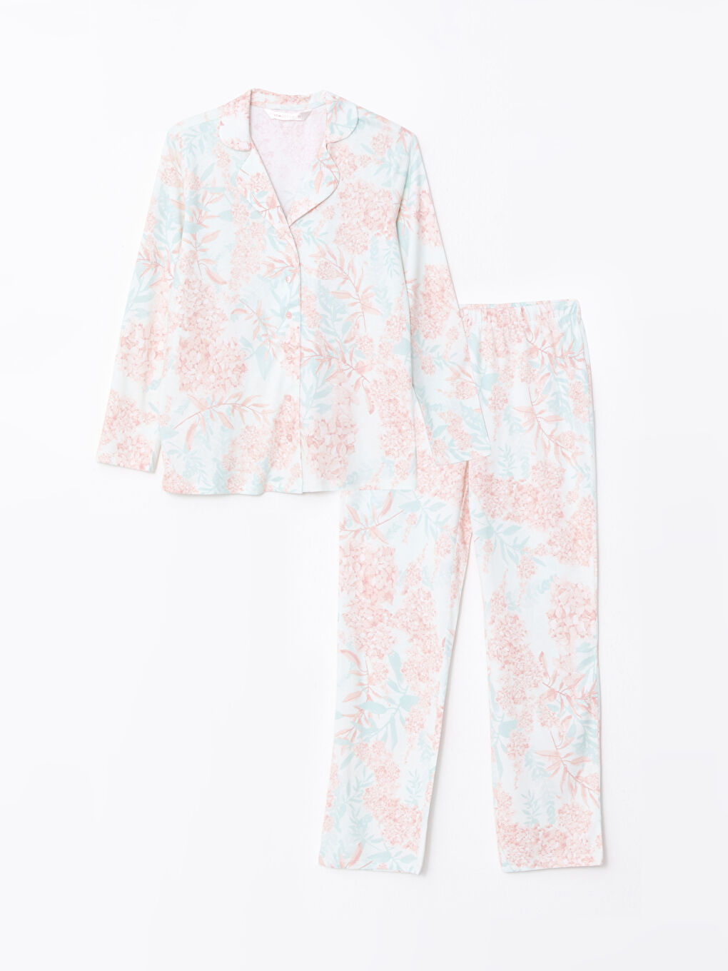 طقم بيجاما نسائي قطن بأكمام طويلة بنقشة ياقة قميص-5