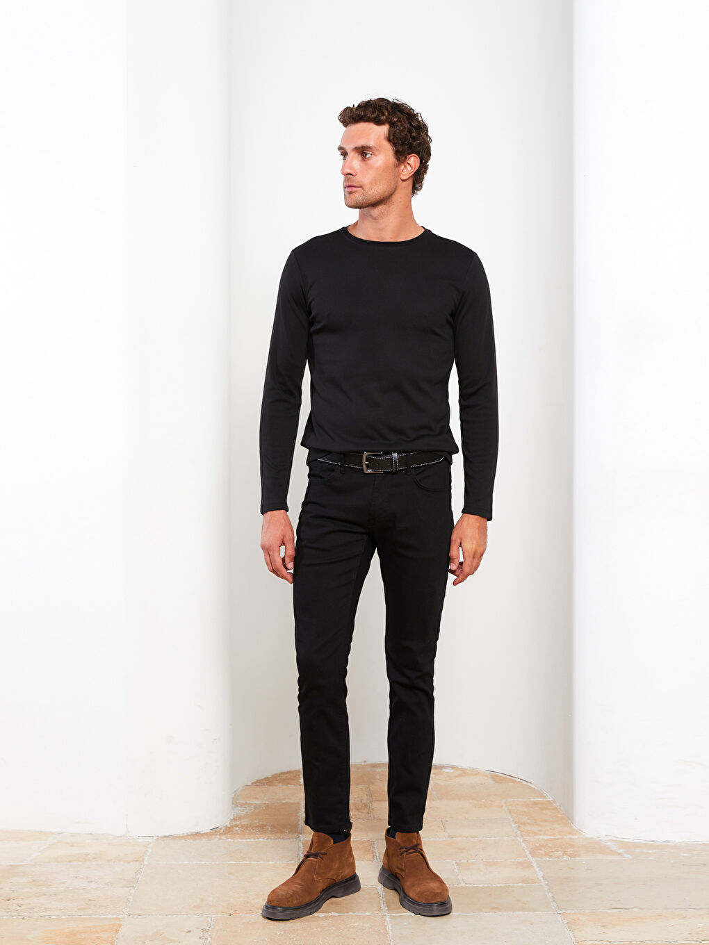 Siyah Bisiklet Yaka Uzun Kollu Erkek Tişört-2