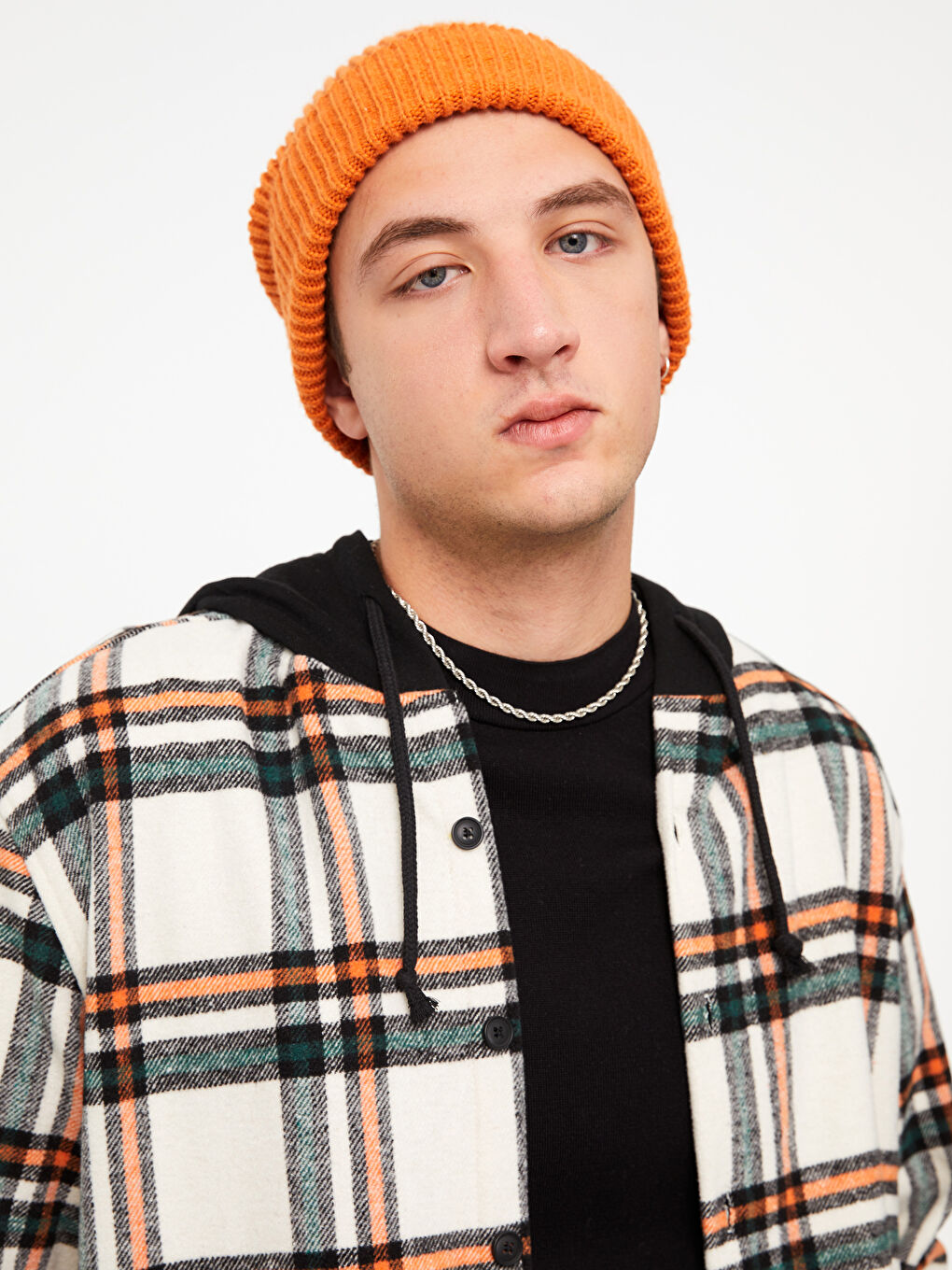 Turuncu Regular Fit Uzun Kollu Ekose Erkek Oduncu Gömlek Ceket-1