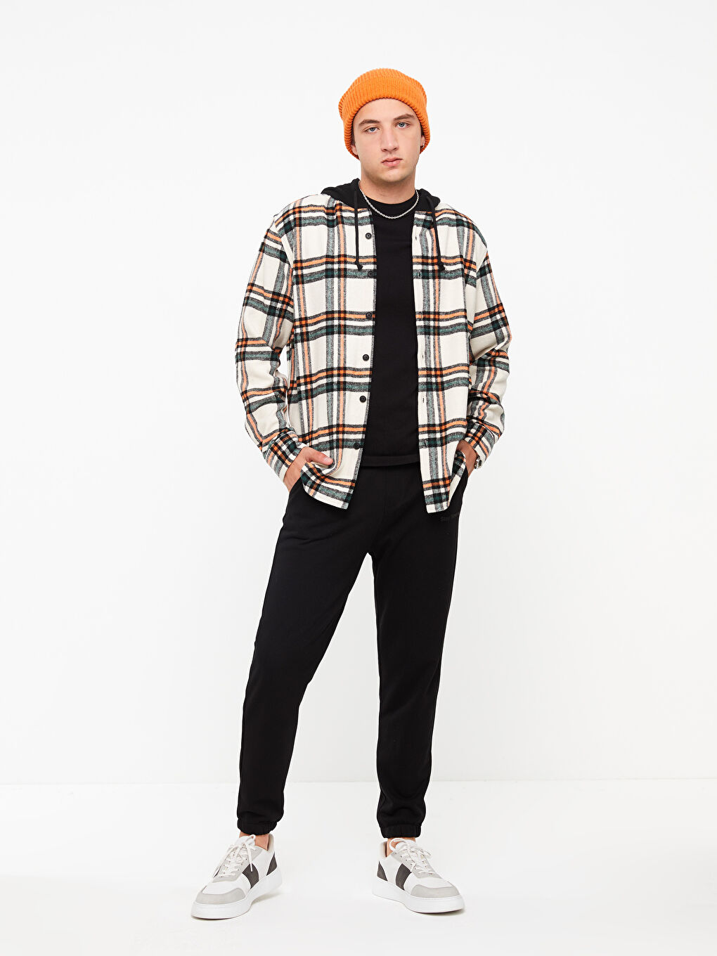 Turuncu Regular Fit Uzun Kollu Ekose Erkek Oduncu Gömlek Ceket-2