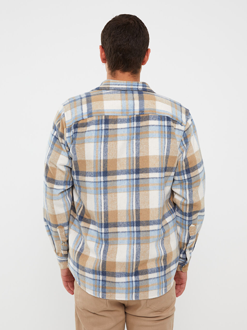 Bej Regular Fit Uzun Kollu Ekose Erkek Oduncu Gömlek-4