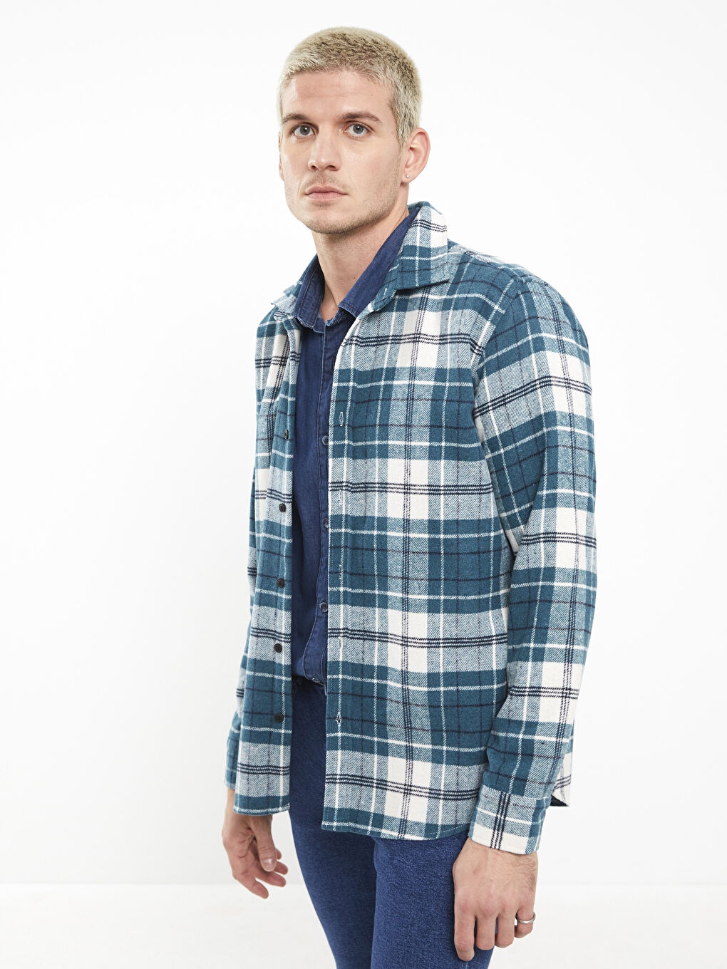 Petrol Regular Fit Uzun Kollu Ekose Erkek Oduncu Gömlek-1