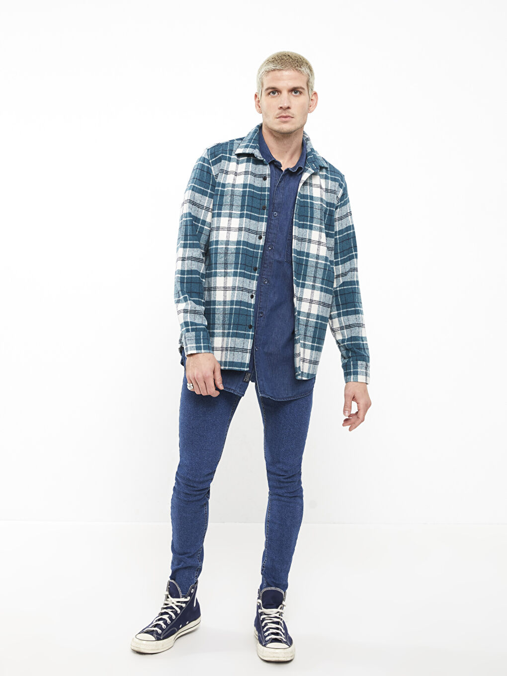 Petrol Regular Fit Uzun Kollu Ekose Erkek Oduncu Gömlek-2