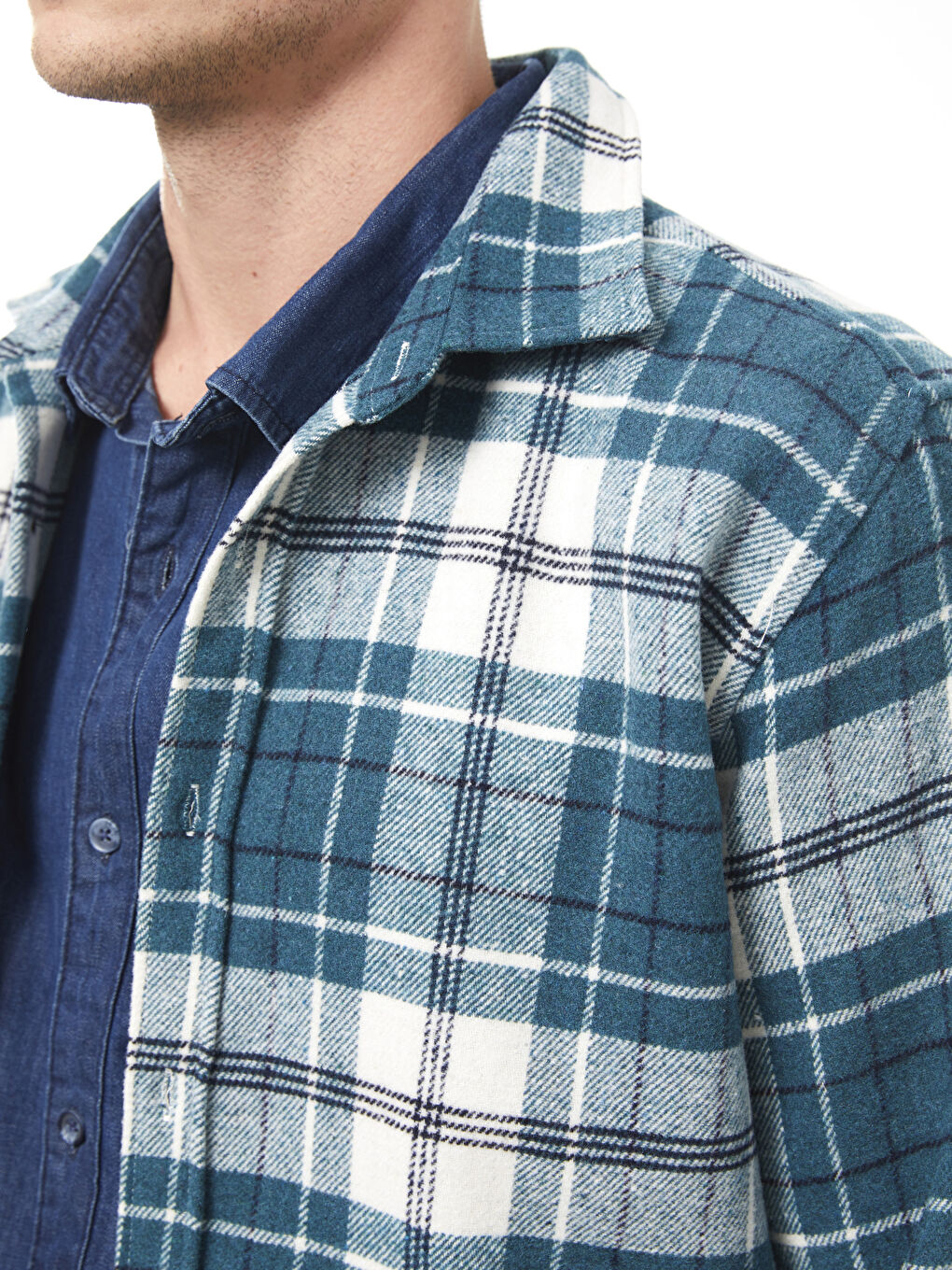 Petrol Regular Fit Uzun Kollu Ekose Erkek Oduncu Gömlek-3