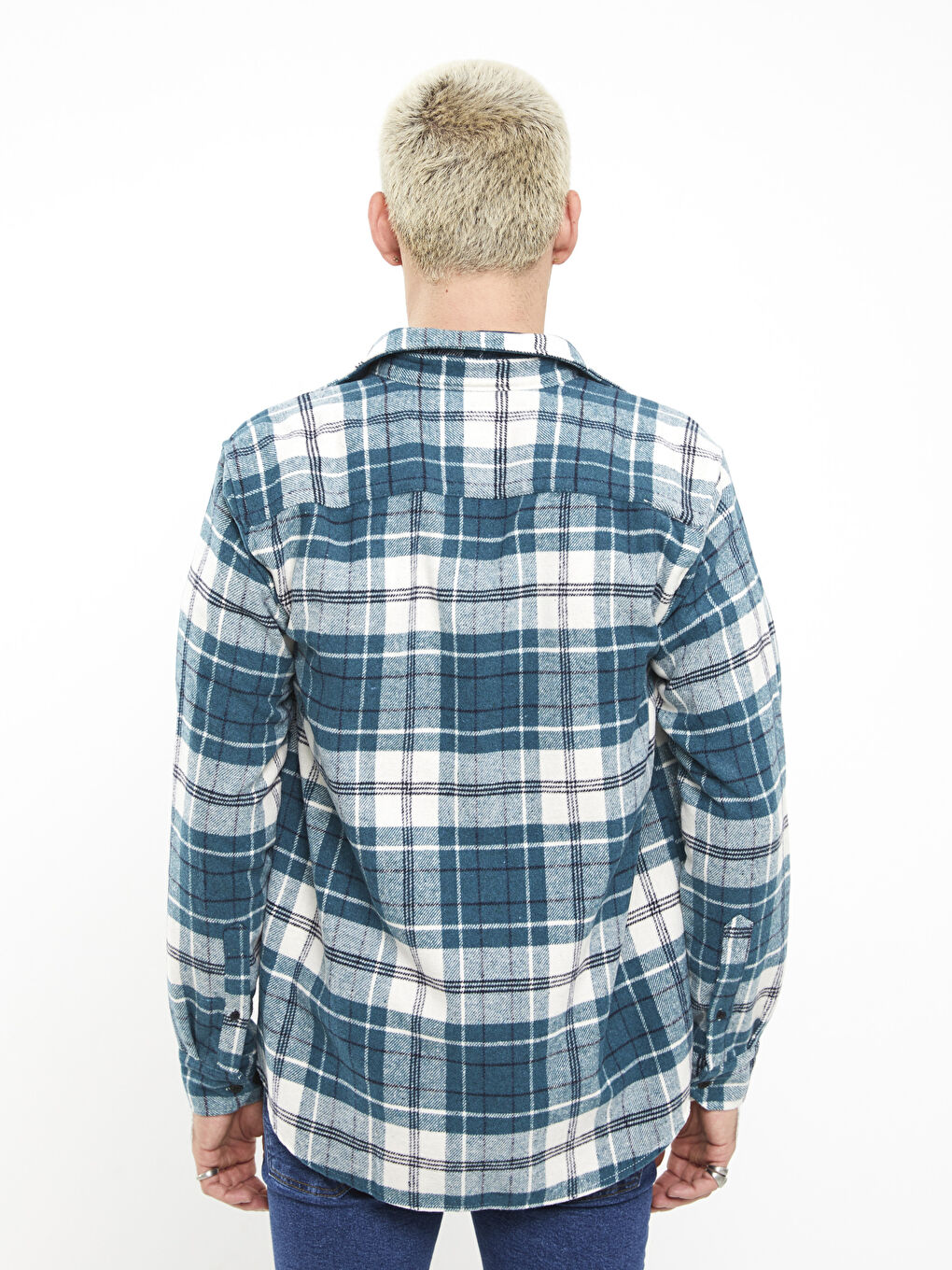 Petrol Regular Fit Uzun Kollu Ekose Erkek Oduncu Gömlek-4