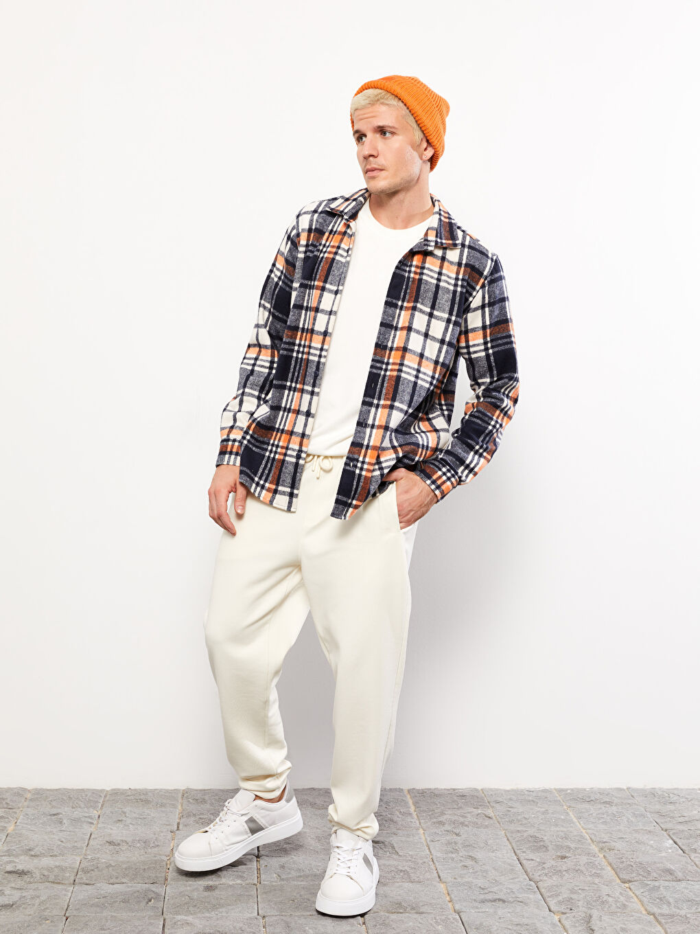 Chemise en flanelle à carreaux à manches longues coupe régulière pour hommes-2