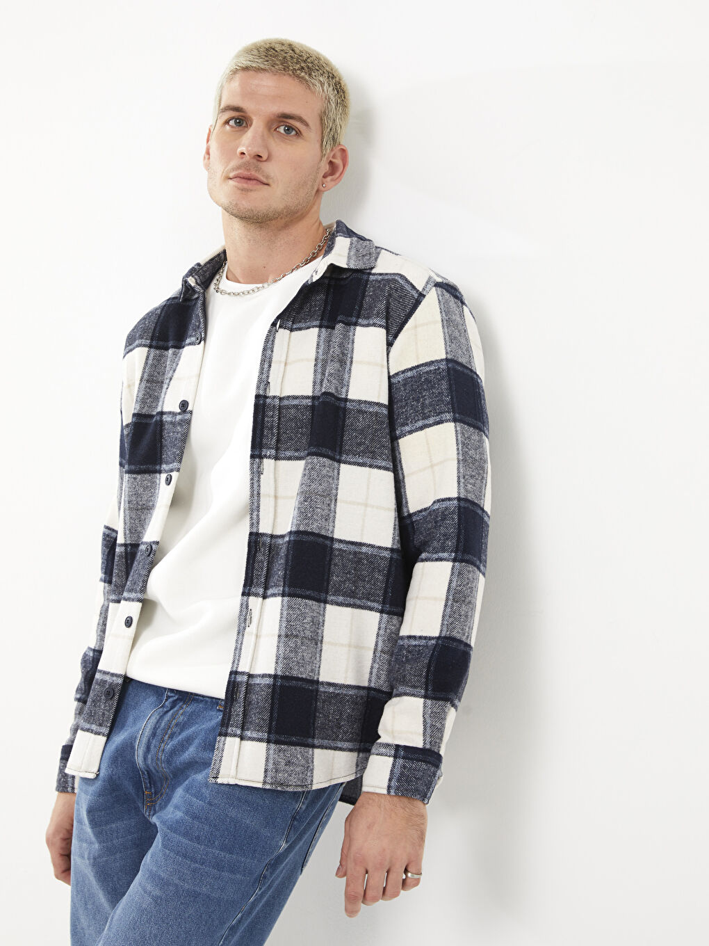 Regular Fit Long Sleeve Plaid Men's Flannel Shirt Jacket -W2BR40Z8-LN6