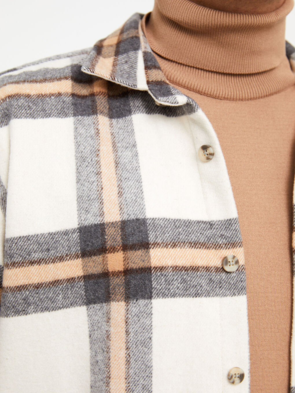 Bej Regular Fit Uzun Kollu Ekose Erkek Oduncu Gömlek-3