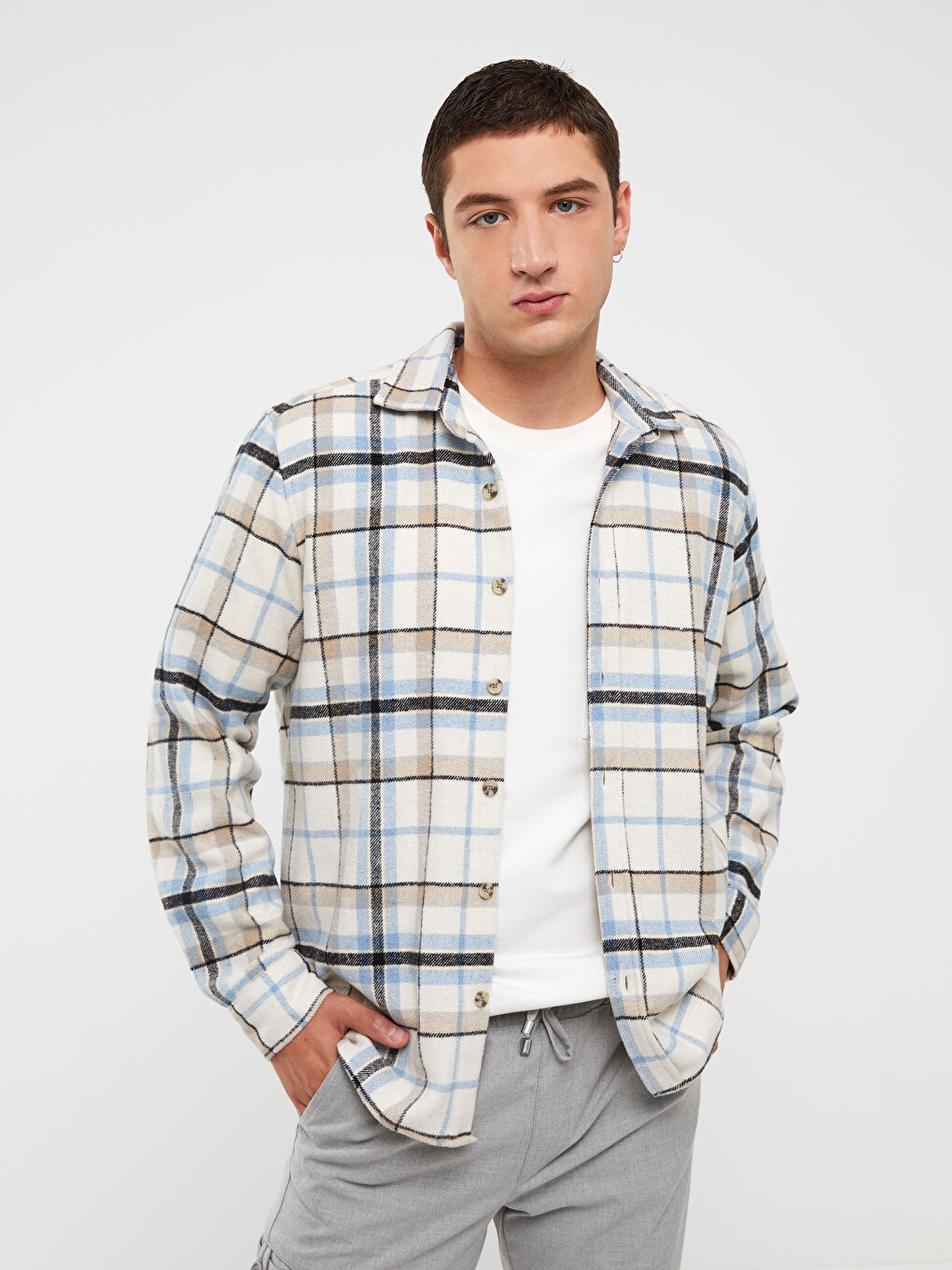 Regular Fit Long Sleeve Plaid Men's Flannel Shirt