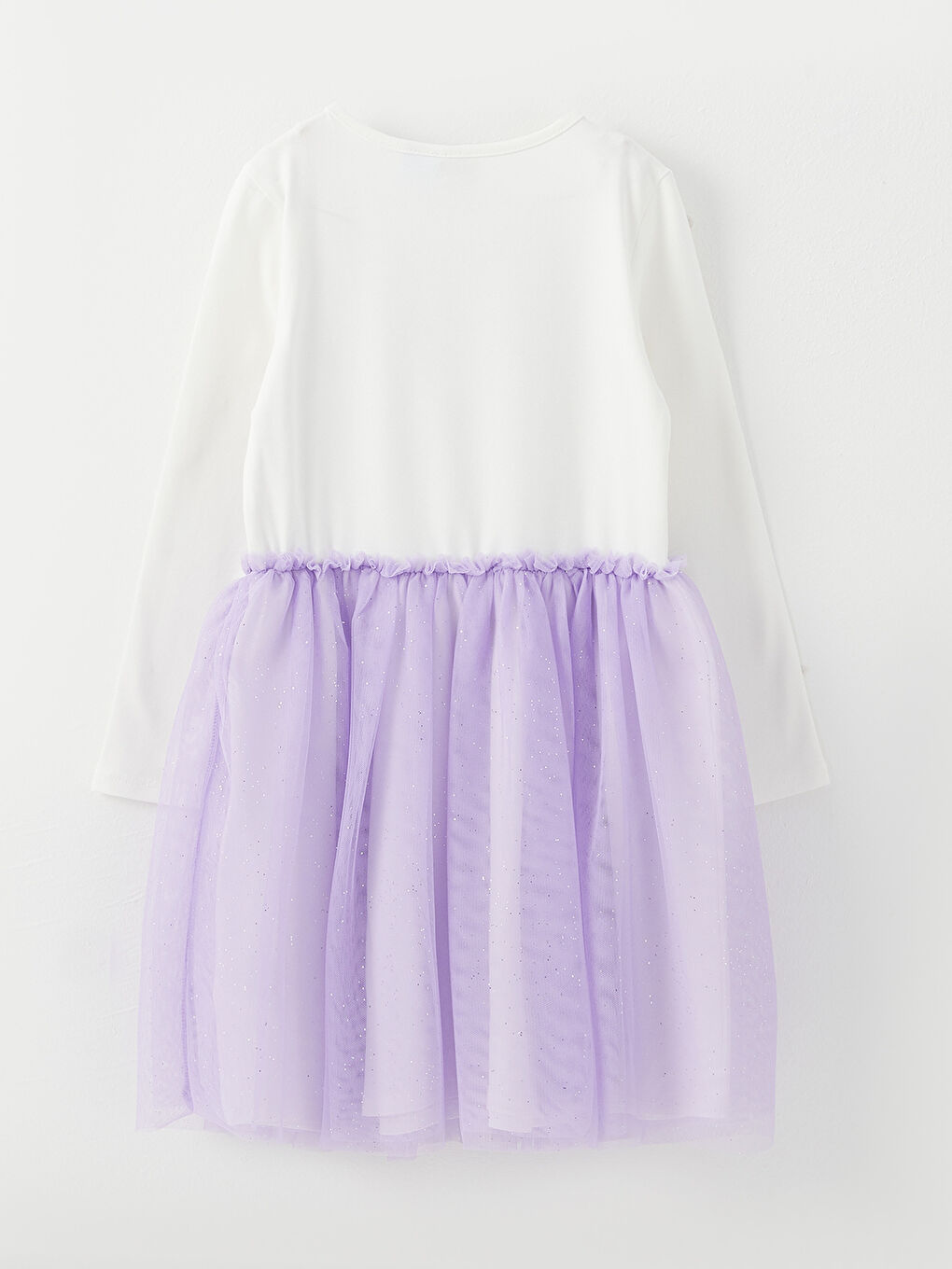 Ekru Bisiklet Yaka Elsa Baskılı Uzun Kollu Kız Çocuk Elbise-1