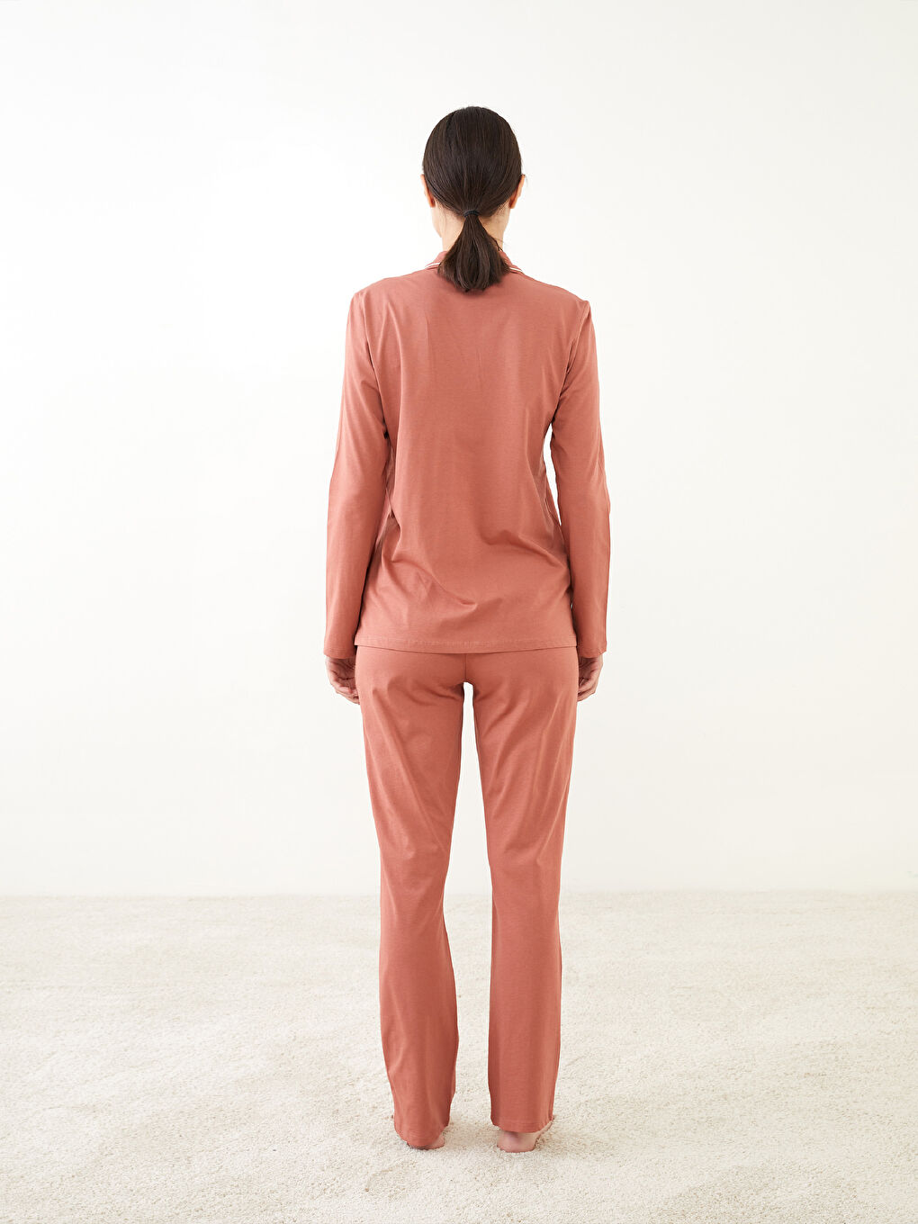 Set de pijama din Bumbac cu Guler de cămașă, Mânecă lungă, pentru Femei-4