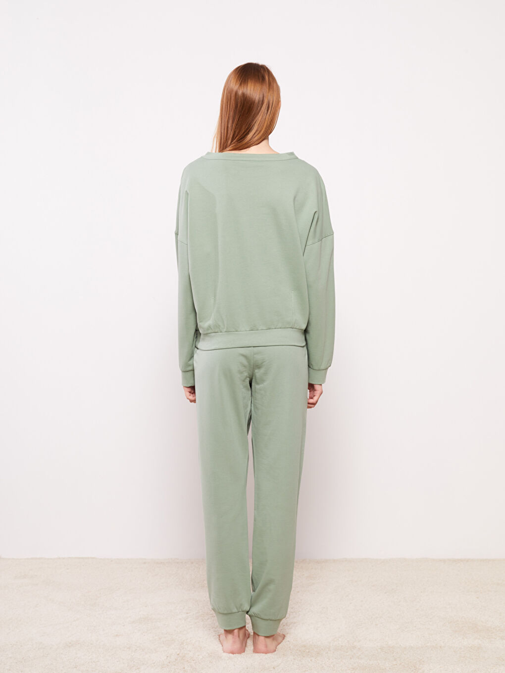 طقم بيجامة كم طويل ياقة دائرية مطبوع قطن للسيدات-7