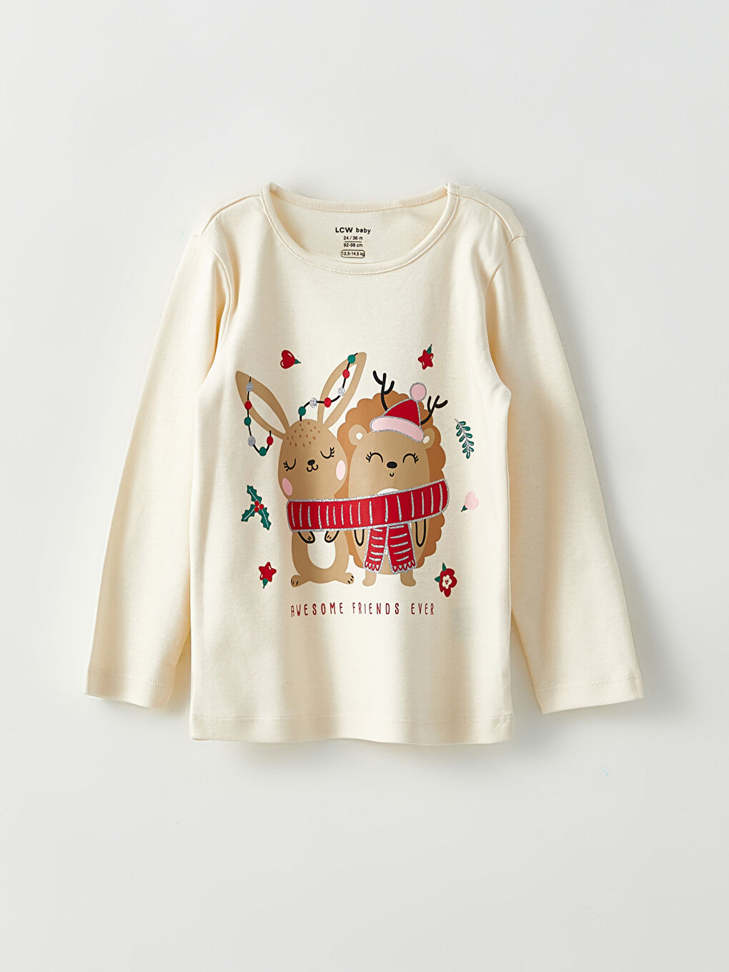 Комплект пижами с кръгло деколте и дълъг ръкав на новогодишна тематика за бебе момиче-1