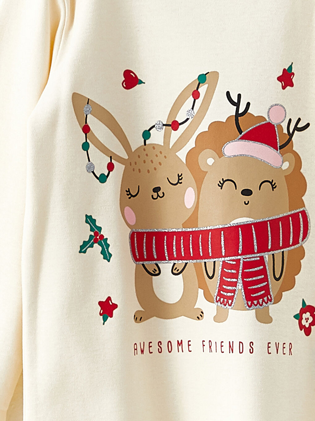 Комплект пижами с кръгло деколте и дълъг ръкав на новогодишна тематика за бебе момиче-2