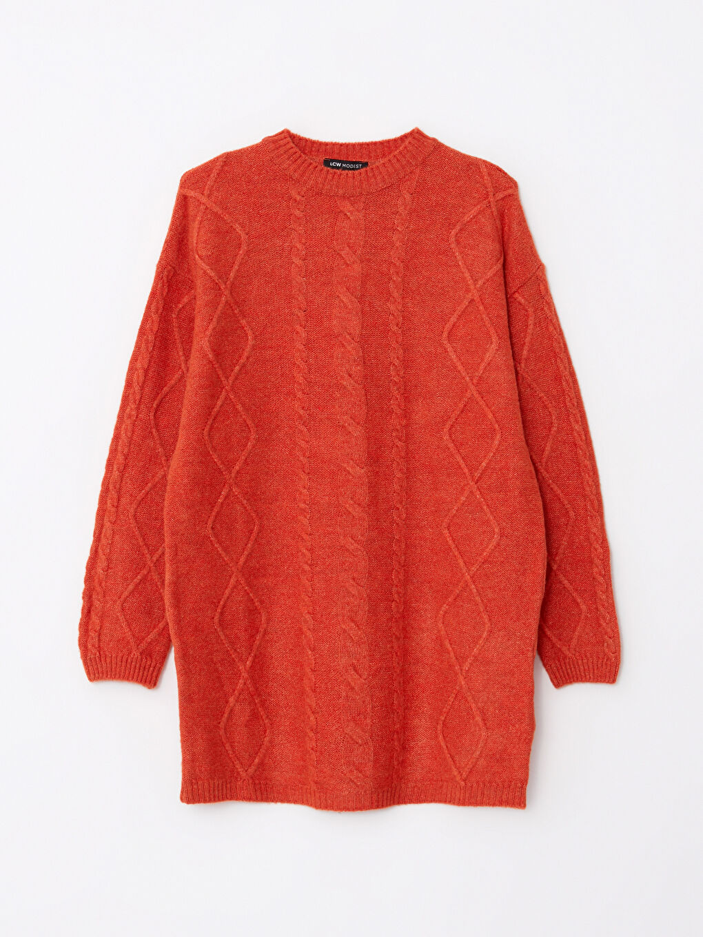 Turuncu Bisiklet Yaka Kendinden Desenli Uzun Kollu Kadın Triko Tunik-4