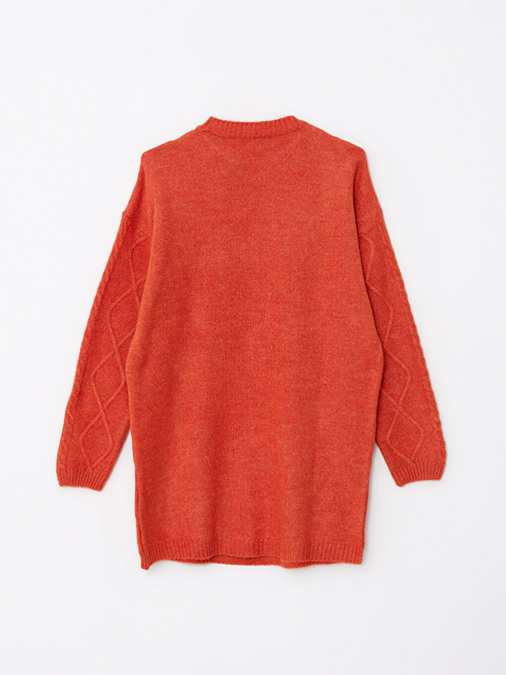 Turuncu Bisiklet Yaka Kendinden Desenli Uzun Kollu Kadın Triko Tunik-5