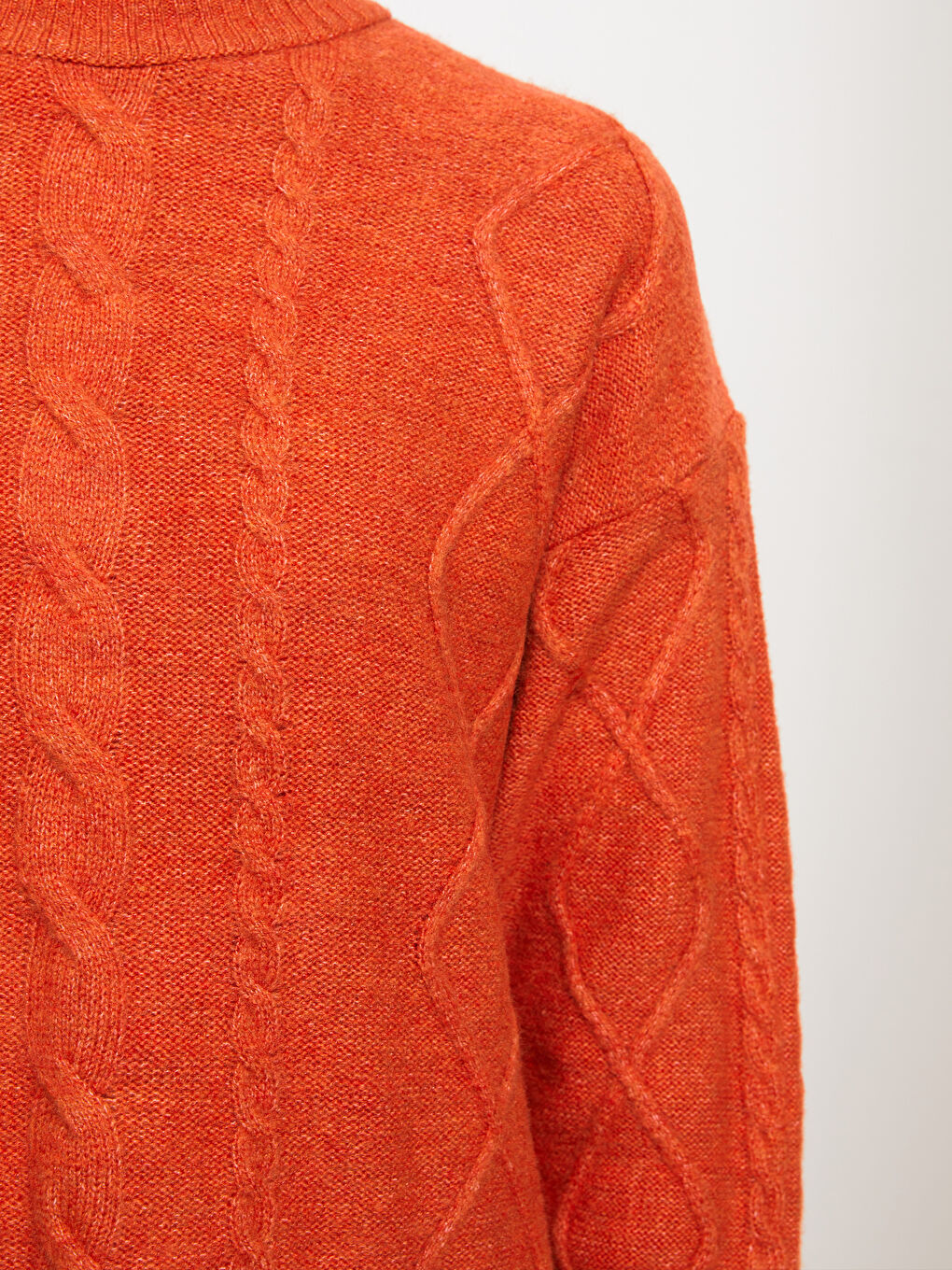 Turuncu Bisiklet Yaka Kendinden Desenli Uzun Kollu Kadın Triko Tunik-2