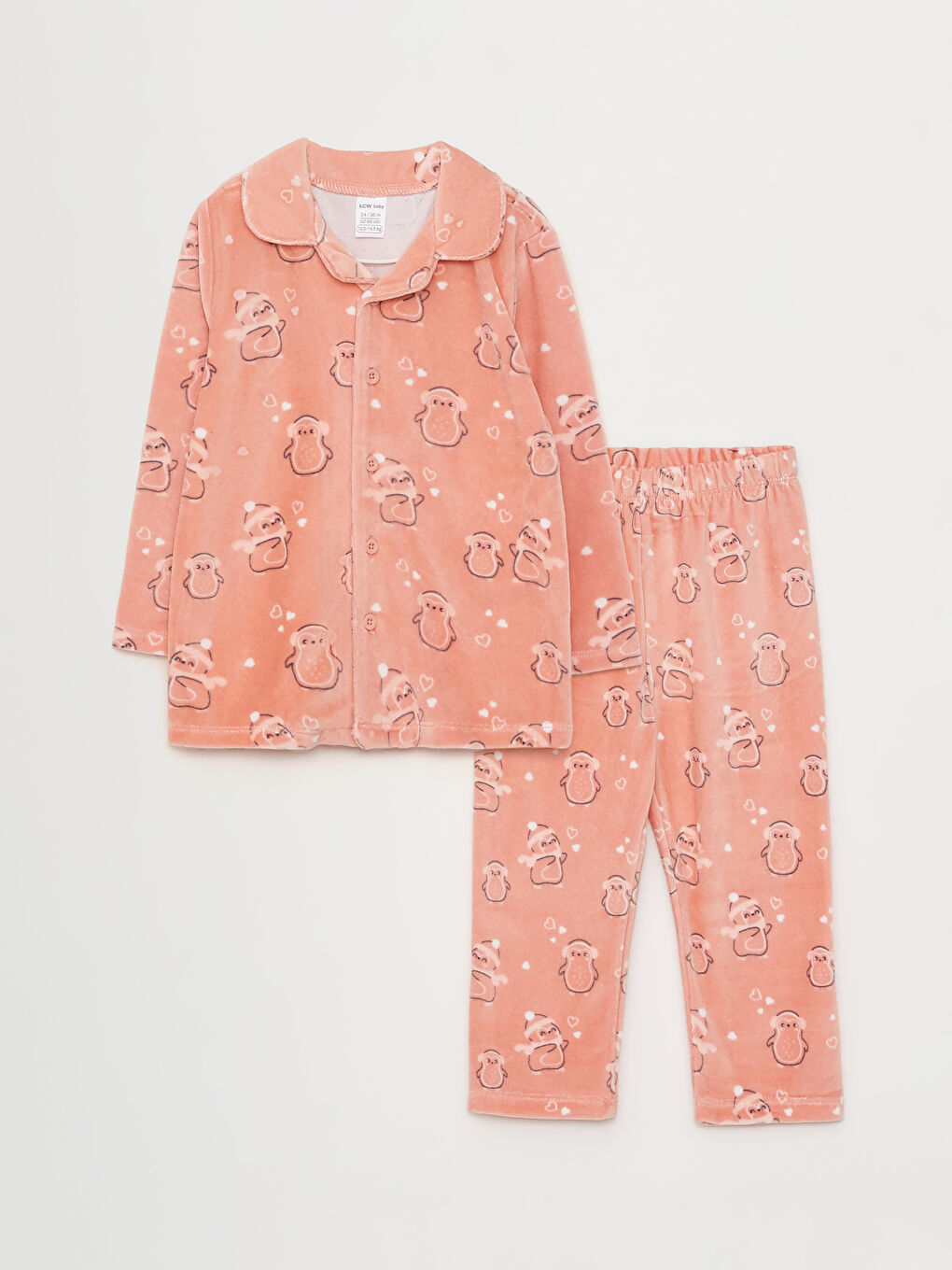 LCW baby Polo Yaka Uzun Kollu Baskılı Polar Kız Bebek Pijama Takım -W2BS47Z1-LR4