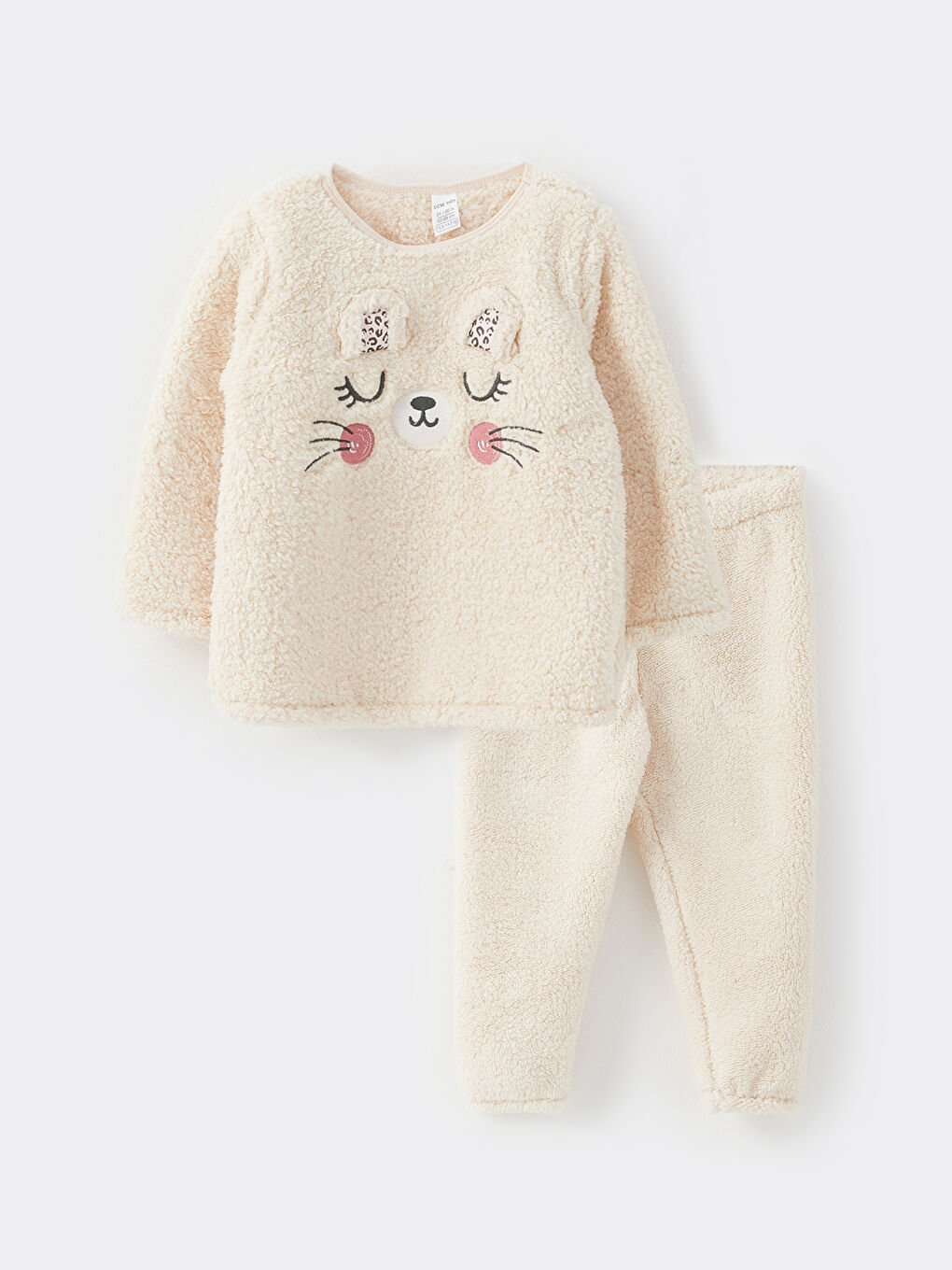 Crew Neck Long Sleeve Embroidery Detailed Baby Girl Fleece Pajama Set