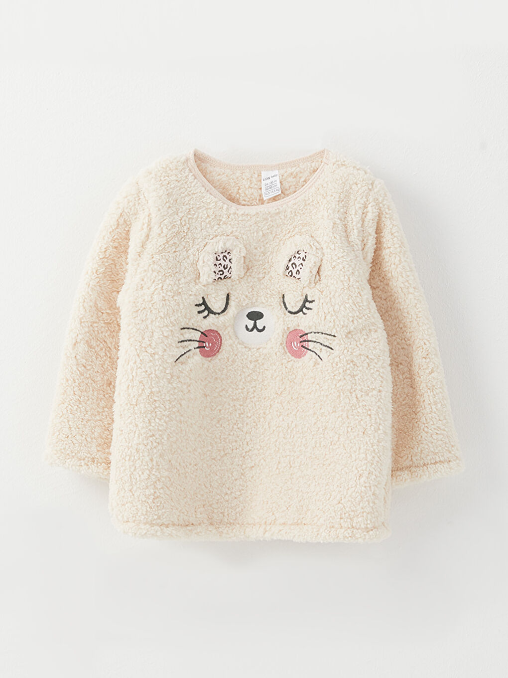 Crew Neck Long Sleeve Embroidery Detailed Baby Girl Fleece Pajama Set-1