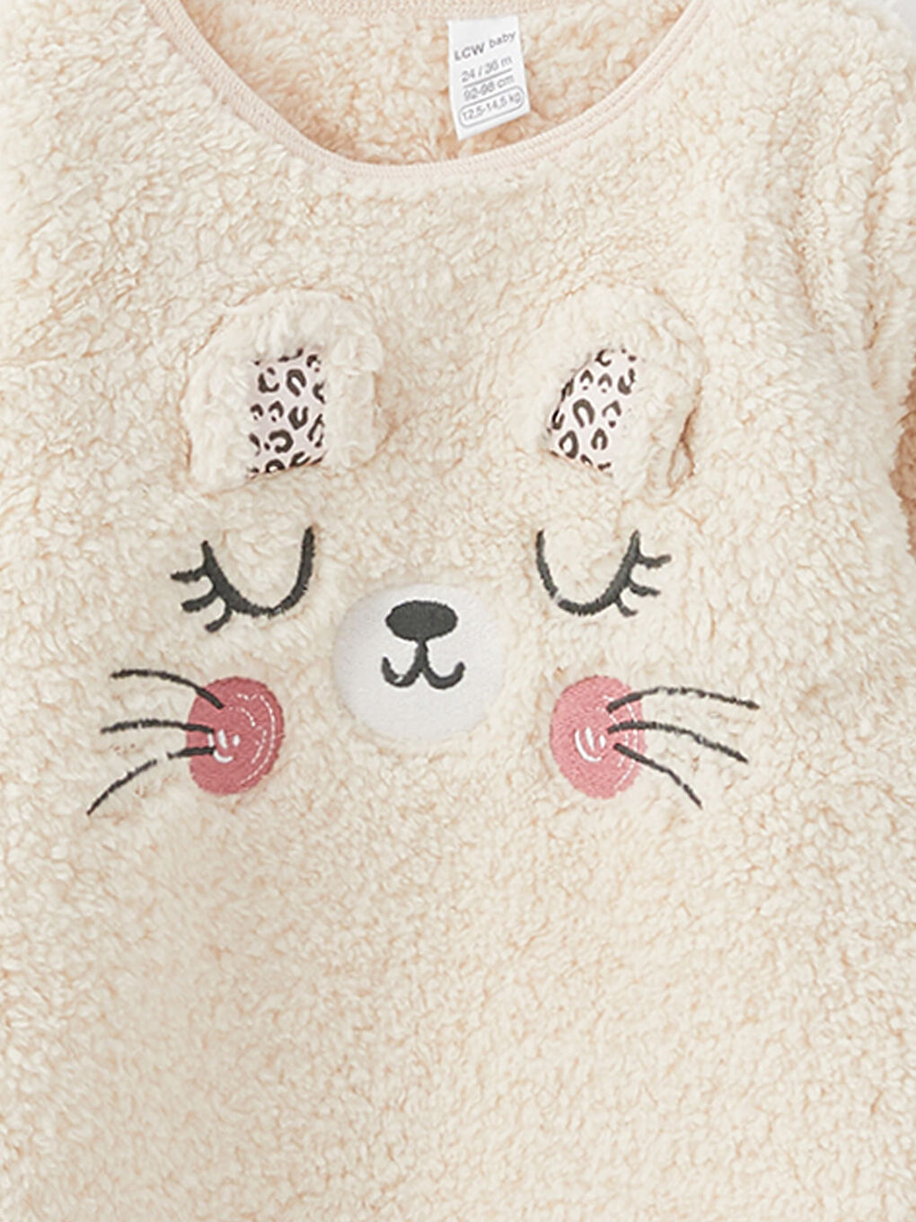 Crew Neck Long Sleeve Embroidery Detailed Baby Girl Fleece Pajama Set-3