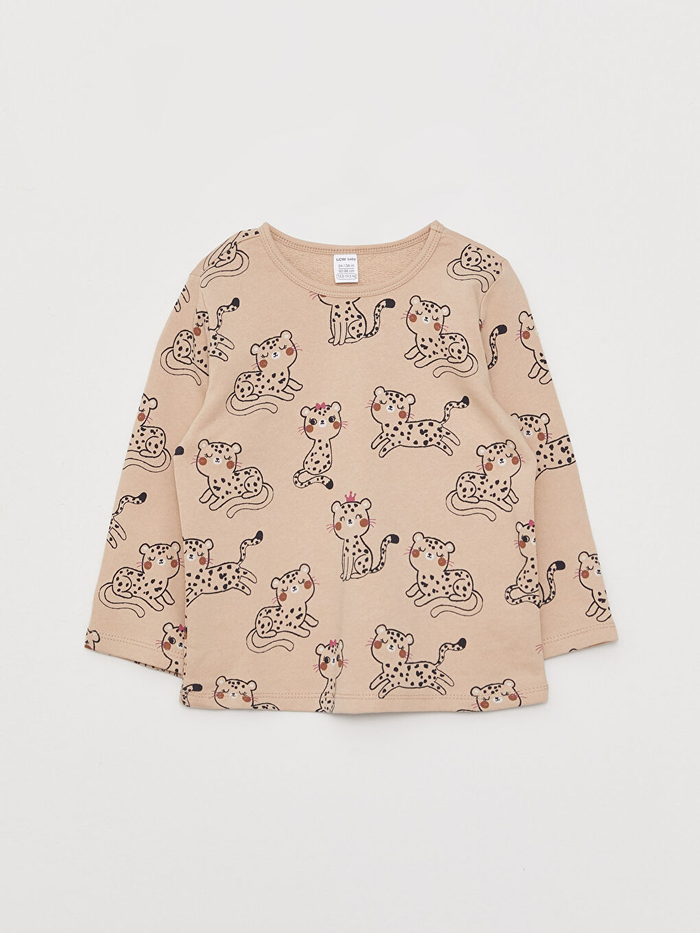 Bej Bisiklet Yaka Uzun Kollu Kız Bebek Pijama Takımı-1