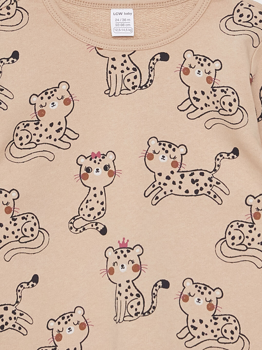 Bej Bisiklet Yaka Uzun Kollu Kız Bebek Pijama Takımı-4