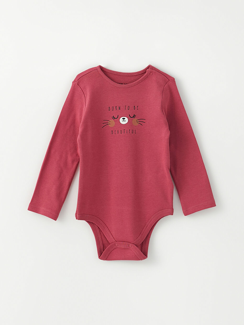 Ekru Bisiklet Yaka Uzun Kollu Baskılı Kız Bebek Çıtçıtlı Bodysuit 2'li-1