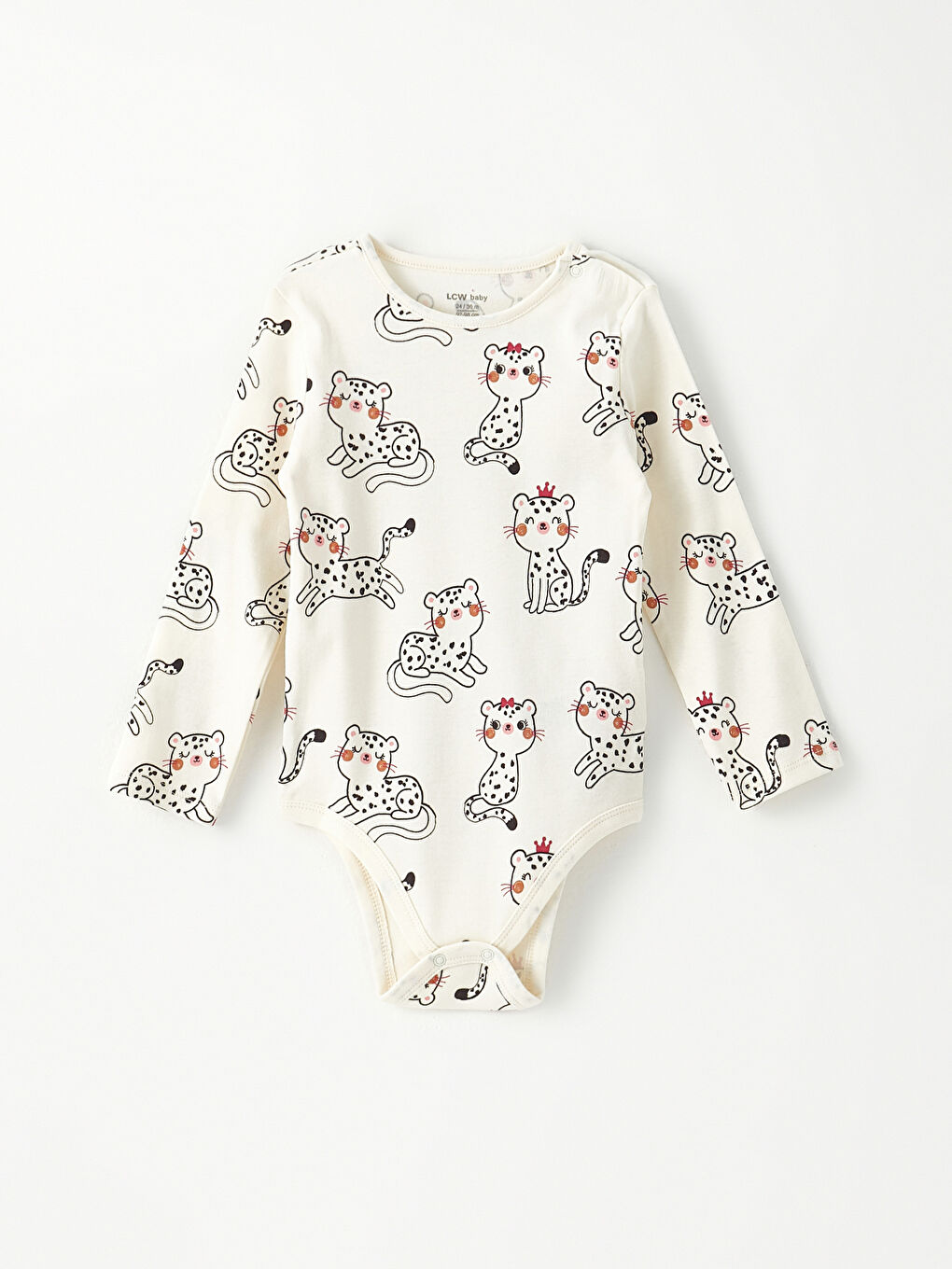 Ekru Bisiklet Yaka Uzun Kollu Baskılı Kız Bebek Çıtçıtlı Bodysuit 2'li-2