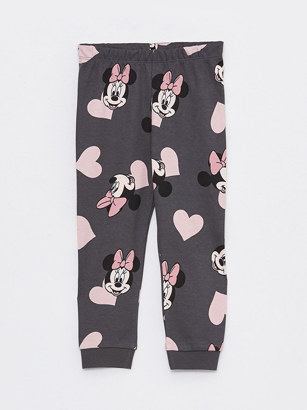 Antrasit Bisiklet Yaka Uzun Kollu Minnie Mouse Baskılı Kız Bebek Pijama Takım-2