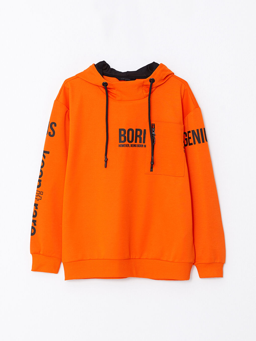 Turuncu Uzun Kollu Baskılı Erkek Hoodie-6