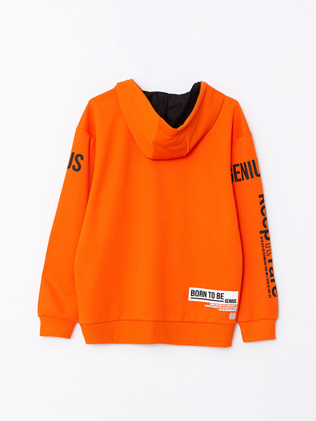 Turuncu Uzun Kollu Baskılı Erkek Hoodie-7