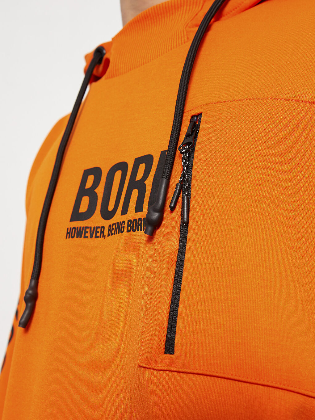 Turuncu Uzun Kollu Baskılı Erkek Hoodie-4