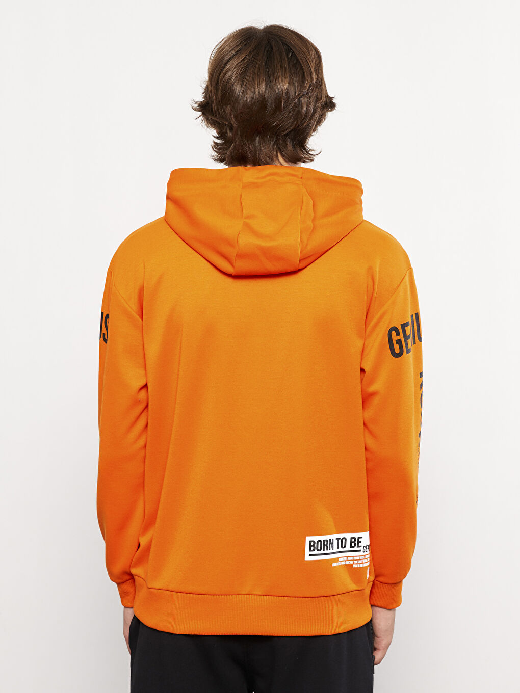 Turuncu Uzun Kollu Baskılı Erkek Hoodie-5