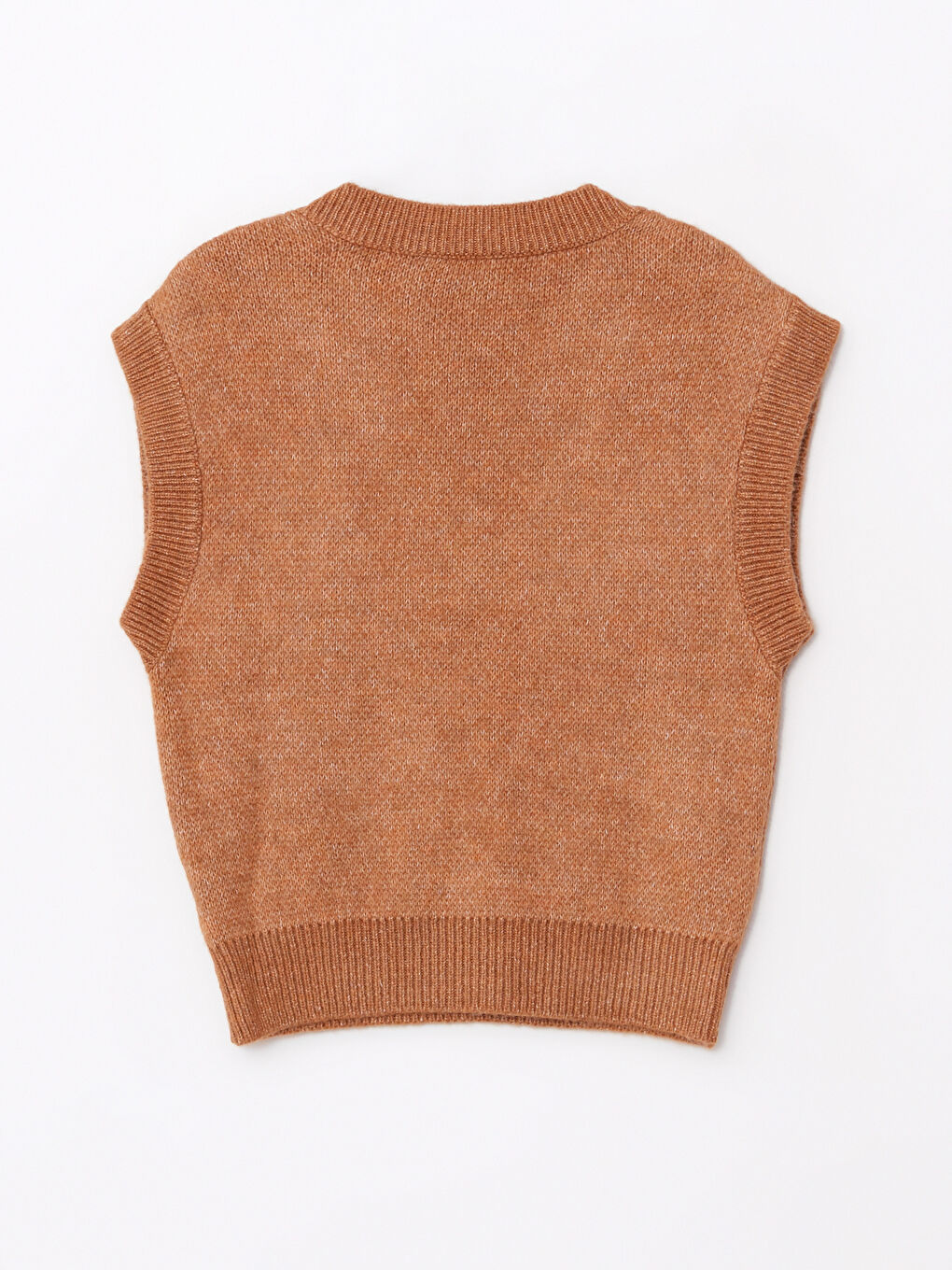 Kahverengi V Yaka Desenli Kadın Triko Süveter-6