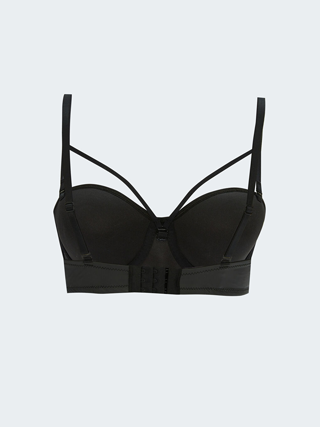 Siyah Balenli Dolgusuz Düz Deri Görünümlü Fantezi Straplez Sütyen-1