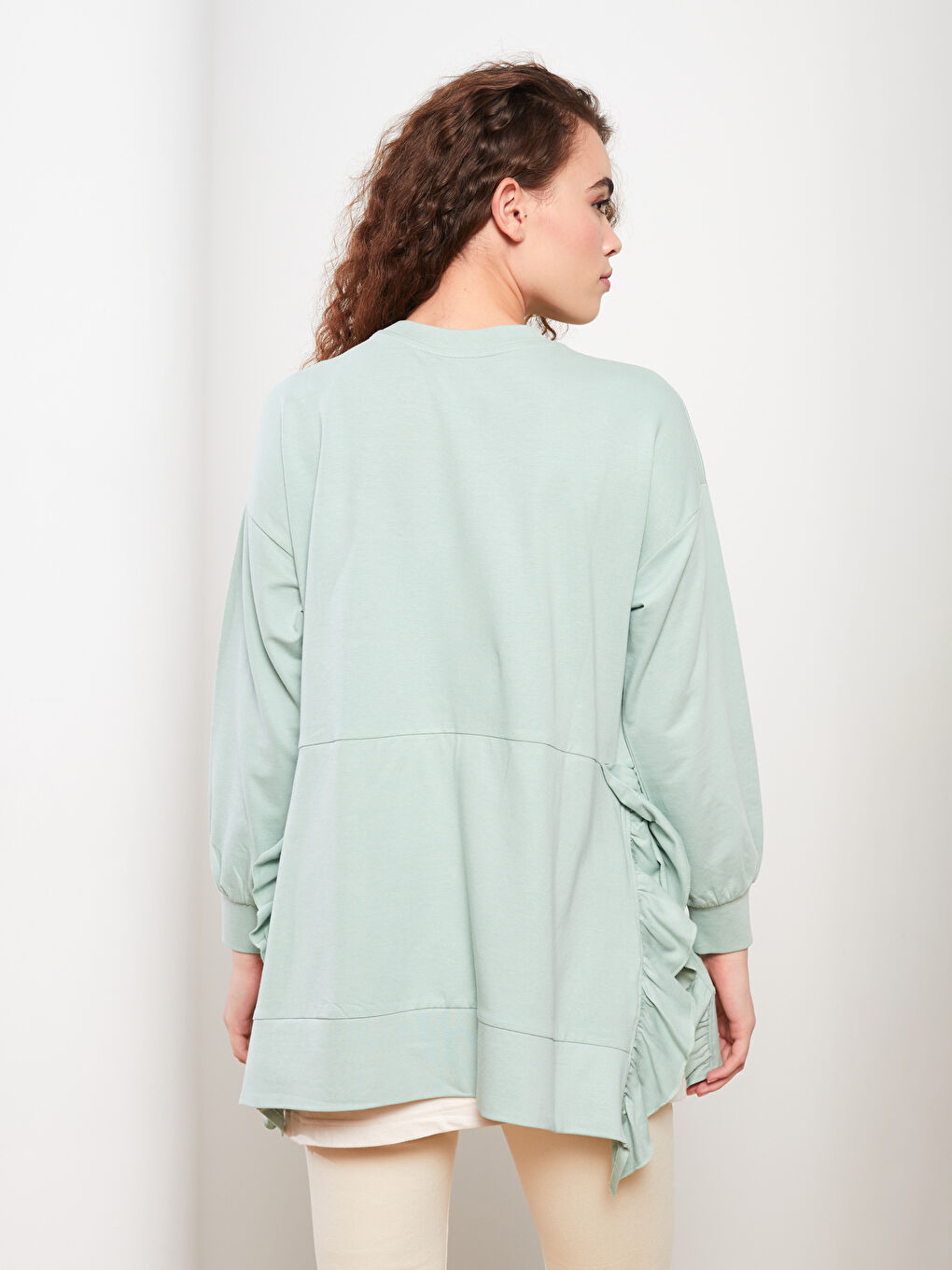 Crew Neck Straight Long Sleeve Cotton Women's Sweatshirt Tunic -W2BT08Z8-RDZ