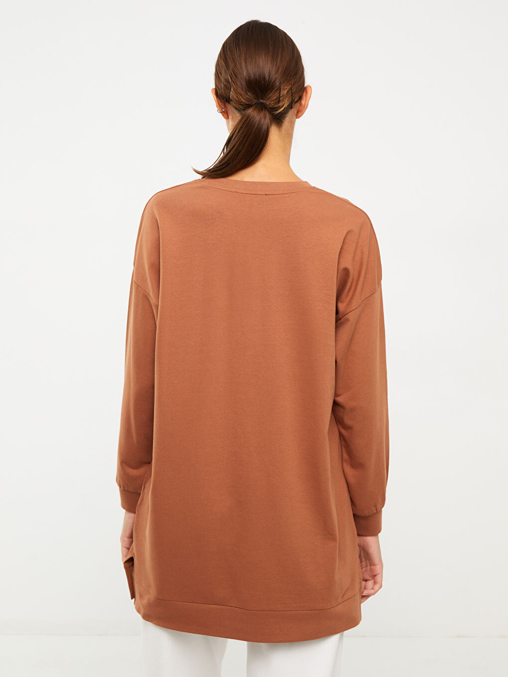Crew Neck Printed Long Sleeve Oversize Cotton Women's Sweatshirt Tunic-4