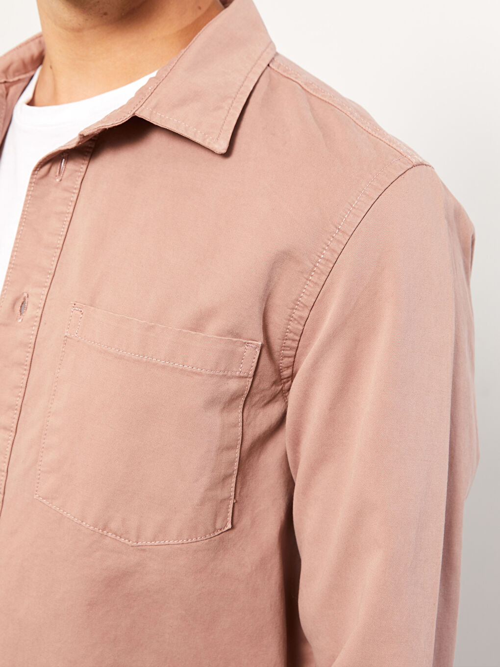 Pembe Rahat Kalıp Uzun Kollu Erkek Jean Gömlek-3