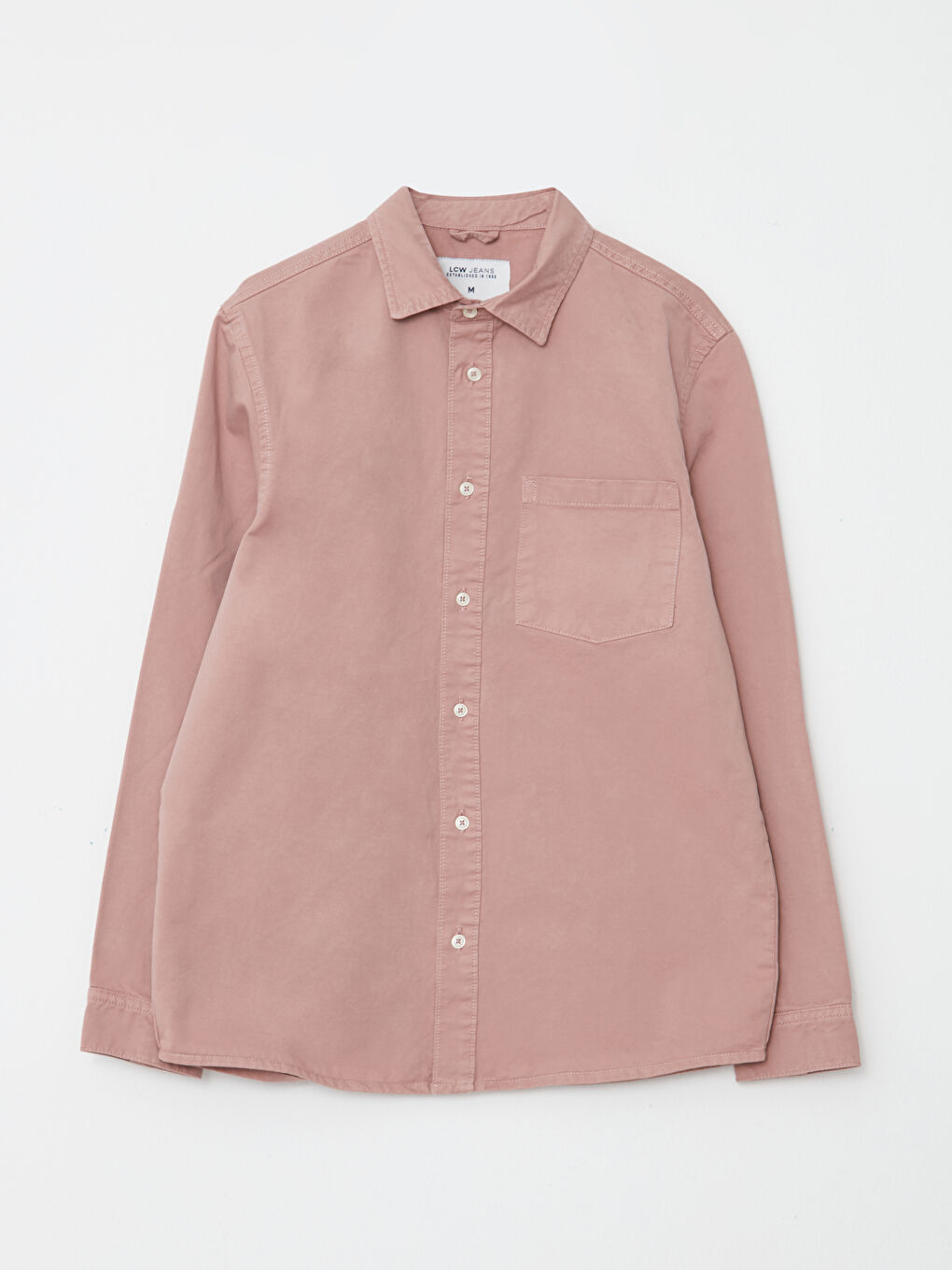 Pembe Rahat Kalıp Uzun Kollu Erkek Jean Gömlek-5