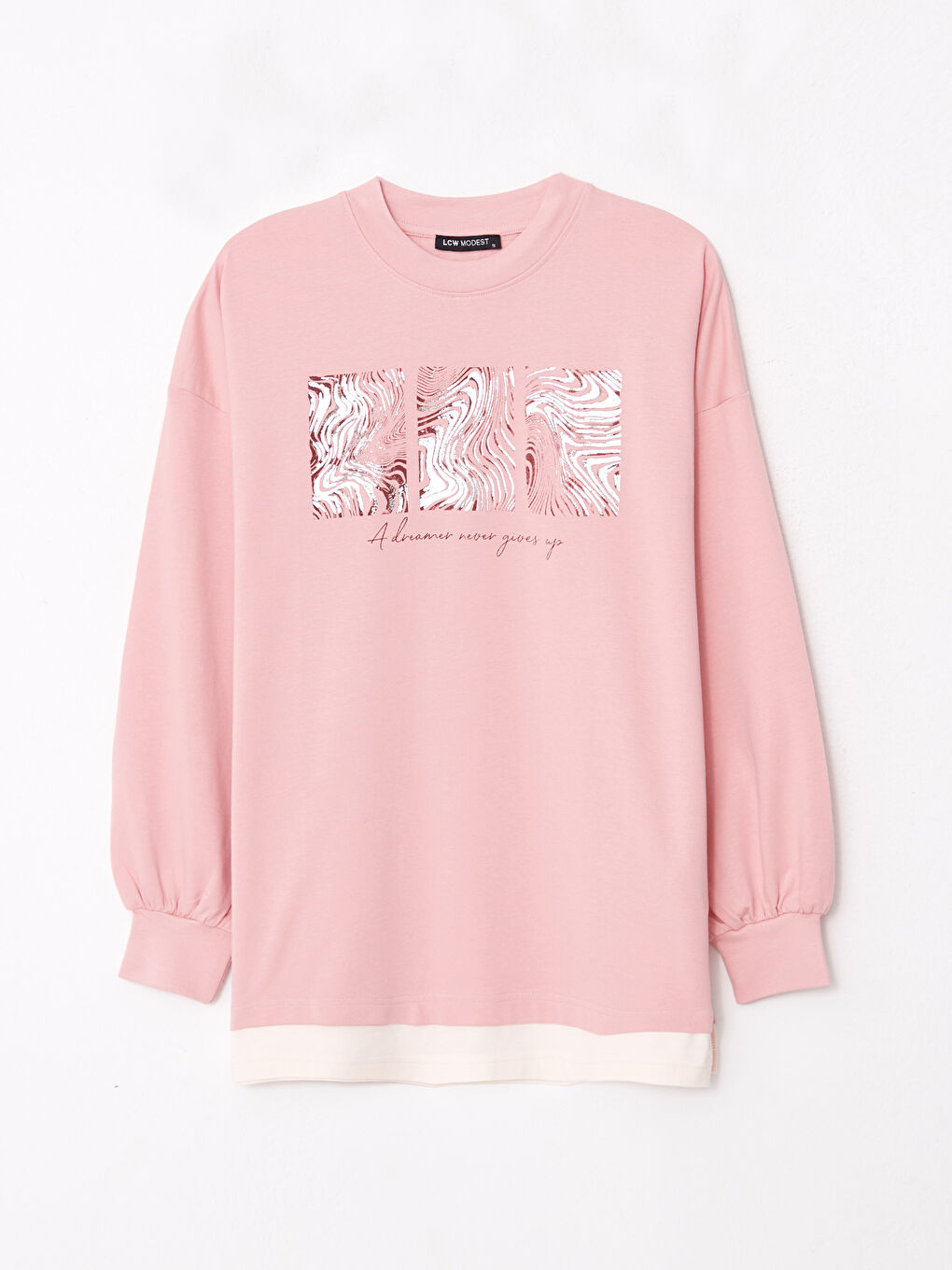 Crew Neck Printed Long Sleeve Oversize Cotton Women's Sweatshirt Tunic-4