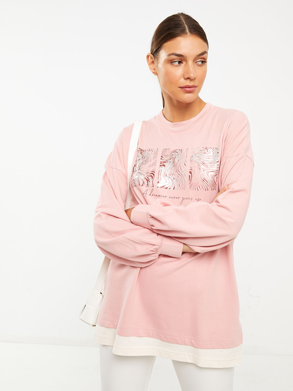 Crew Neck Printed Long Sleeve Oversize Cotton Women's Sweatshirt Tunic-1