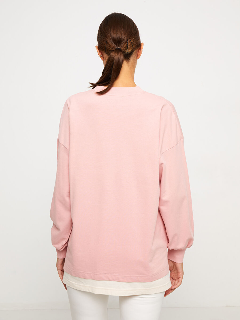 Crew Neck Printed Long Sleeve Oversize Cotton Women's Sweatshirt Tunic-3