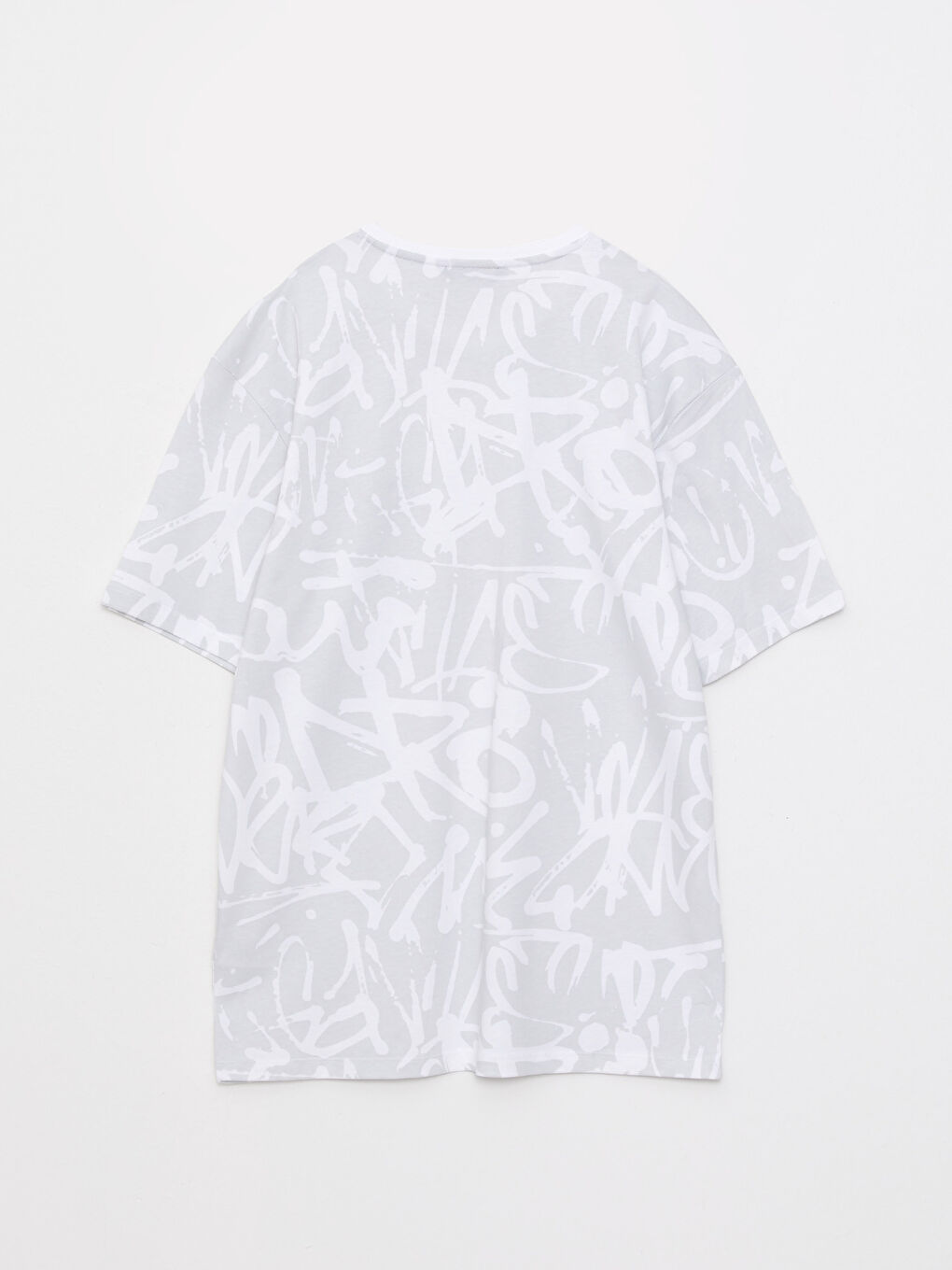 Beyaz Bisiklet Yaka Kısa Kollu Baskılı Erkek Tişört-6