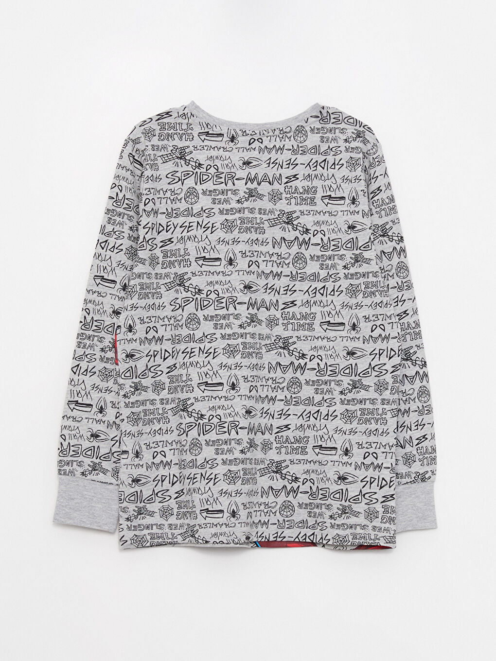 Gri Bisiklet Yaka Spider-Man Baskılı Uzun Kollu Erkek Çocuk Pijama Takımı-2