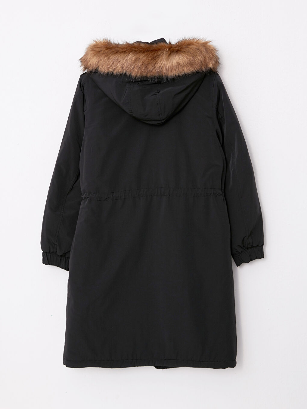 Siyah Kadın Kapüşonlu Düz Parka-8