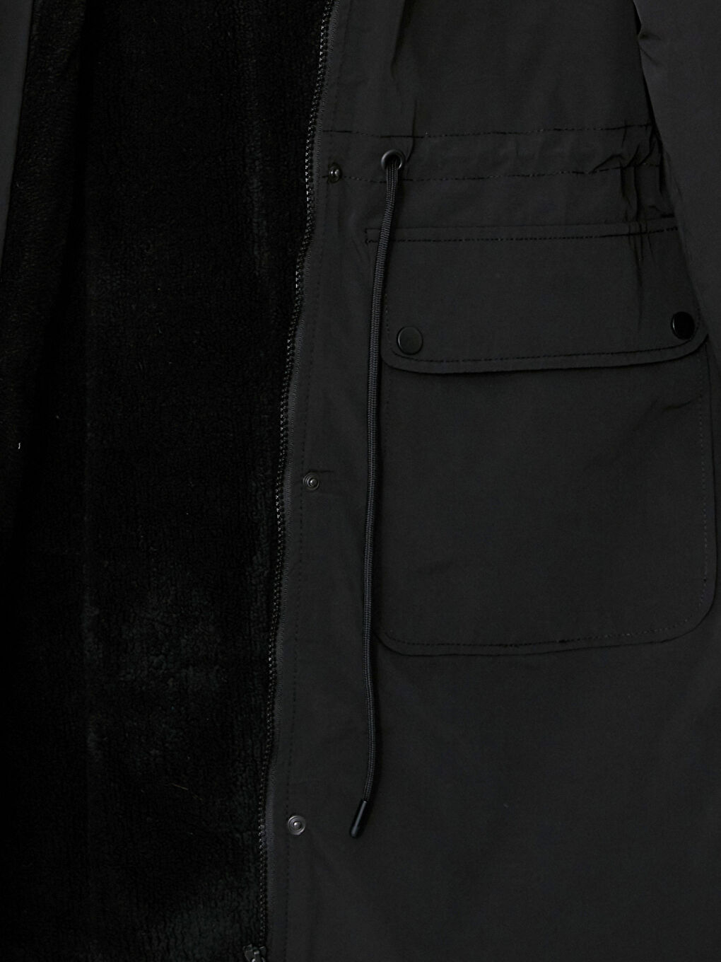 Siyah Kadın Kapüşonlu Düz Parka-10