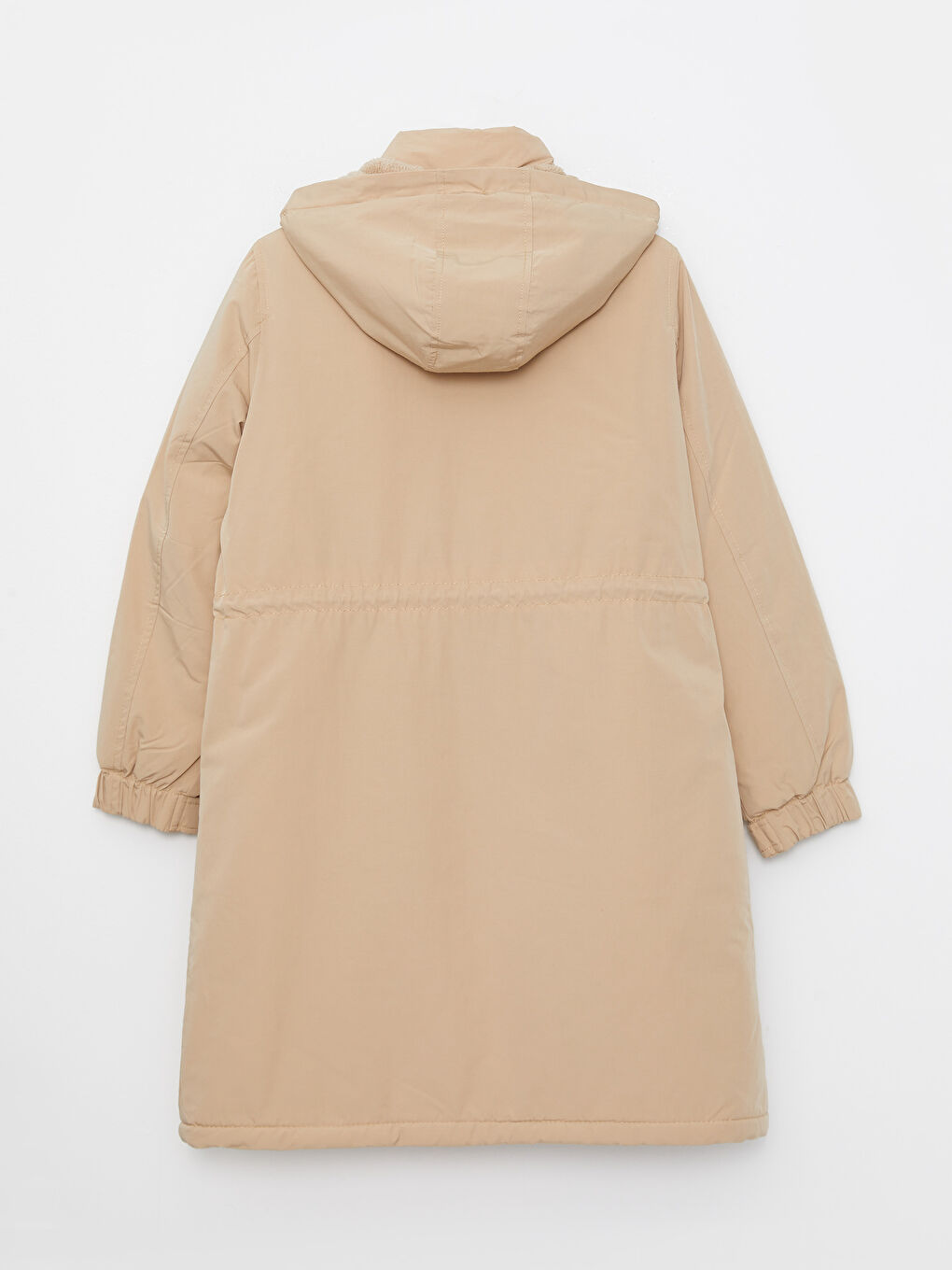 Bej Kadın Kapüşonlu Düz Parka-7