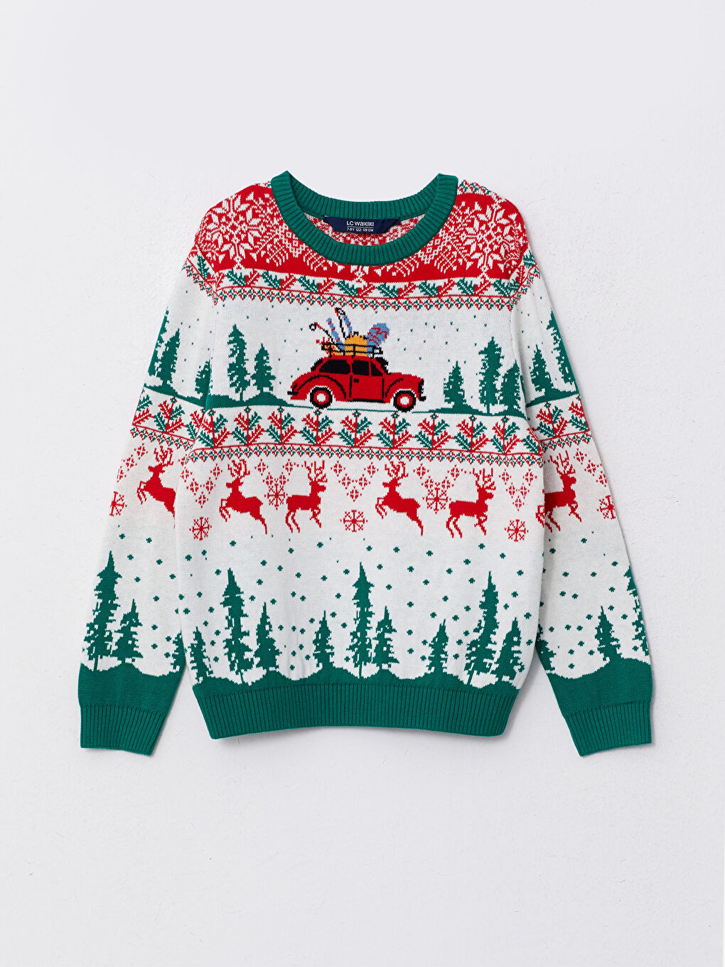 Ekru Bisiklet Yaka Yılbaşı Temalı Uzun Kollu Erkek Çocuk Triko Kazak