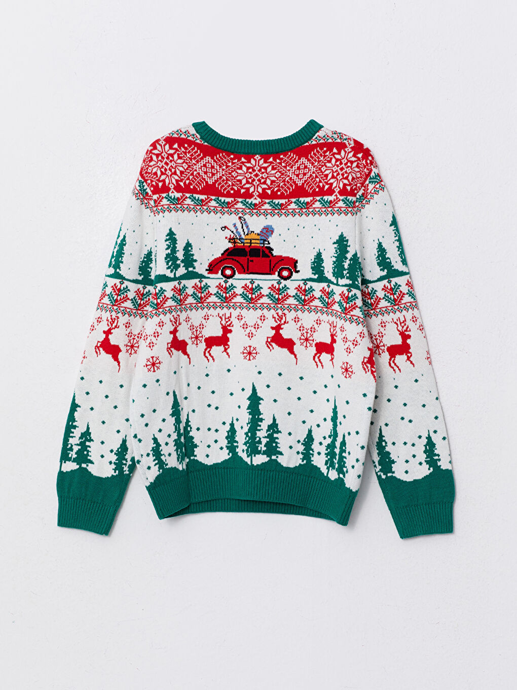 Ekru Bisiklet Yaka Yılbaşı Temalı Uzun Kollu Erkek Çocuk Triko Kazak-1